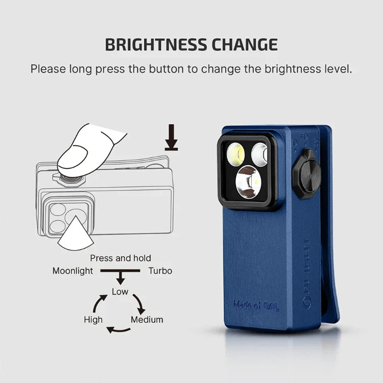 OLIGHT OCLIPULTRANVBU Oclip Ultra Clip-On EDC Light with Flood, Spot, and UV Modes - Navy Blue
