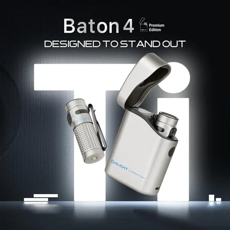 OLIGHT BATON4KITTI Baton 4 Powerful EDC Flashlight 1300 Lumens - Ti-Premium (With Charging Case)